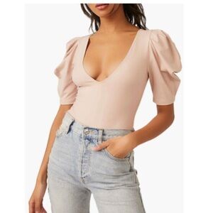 Intimately free people Pink Puff Sleeve Women's Top va va voop